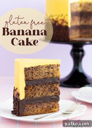 Gluten-Free Cake Recipes for Decorating 7 Close-up of a slice of cake with a text overlay reading "gluten free banana cake".