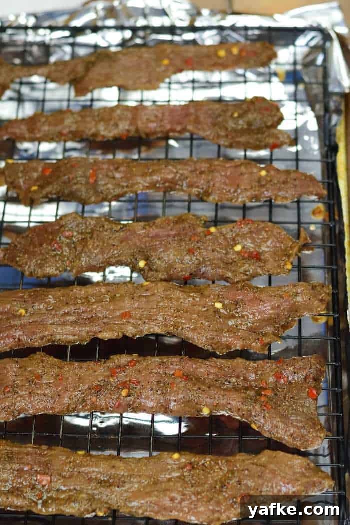 First Light Venison Jerky - Smoky Wild Deer Flavor 6 First Light on Oven Tray