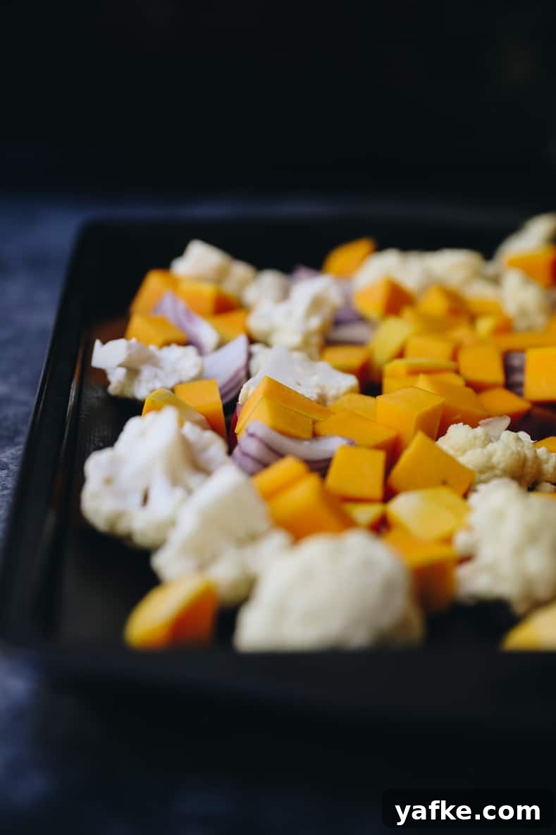 Oven Roasted Vegetables with Creamy Tahini Sauce 3 Chopped vegetables ready for roasting