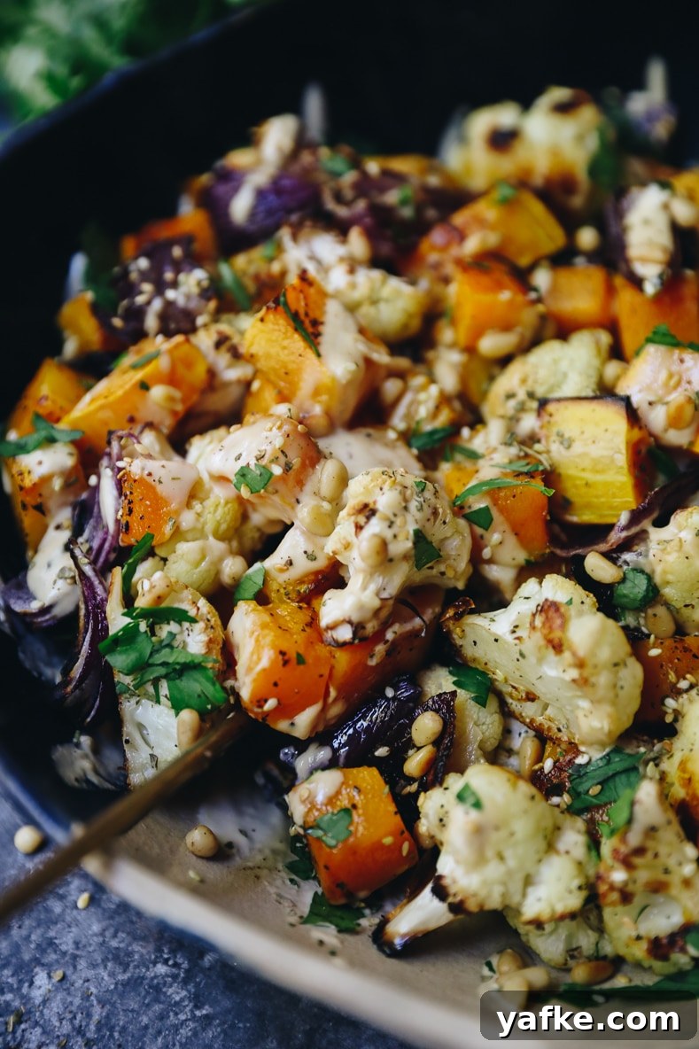Oven Roasted Vegetables with Creamy Tahini Sauce 7 Finished roasted veggies with tahini