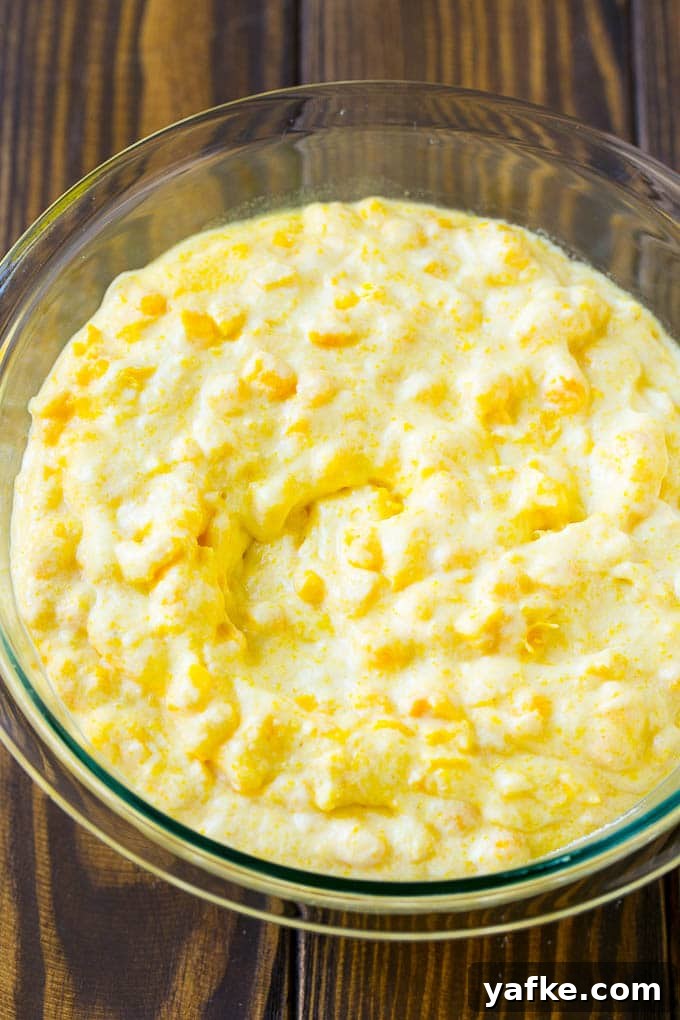 Corn Pudding Batter A bowl of batter.