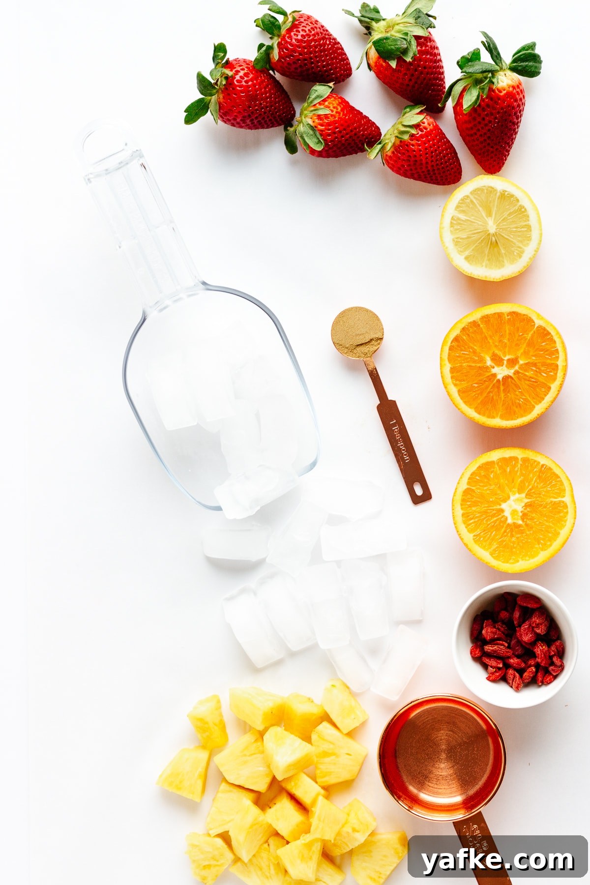 Vitamin C Boost Smoothie with Citrus and Berries 5 Overhead photo of all the ingredients needed to make the Vitamin C Powerhouse Smoothie recipe.