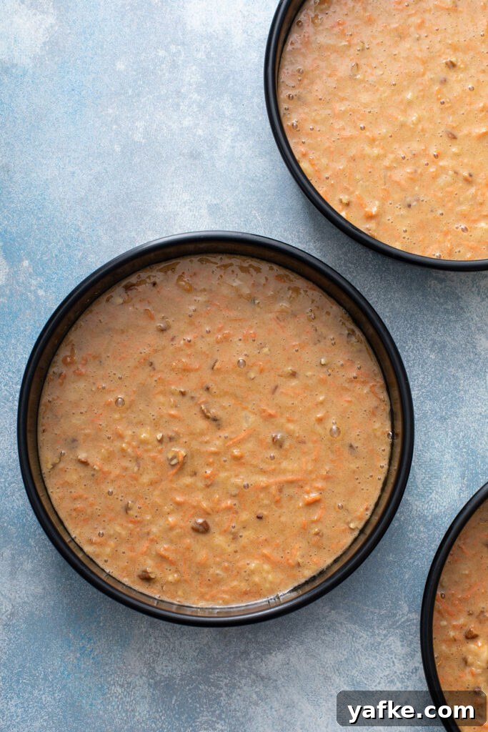 Carrot Cake Recipe with Grand Marnier Cream Cheese Frosting 11 Carrot Cake batter in round cake pans