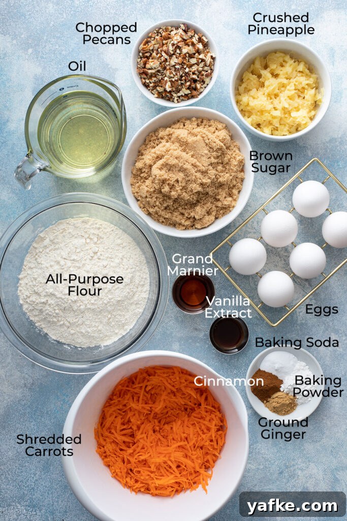 Carrot Cake Recipe with Grand Marnier Cream Cheese Frosting 5 All the ingredients for the Carrot Cake and Grand Marnier Cream Cheese Frosting