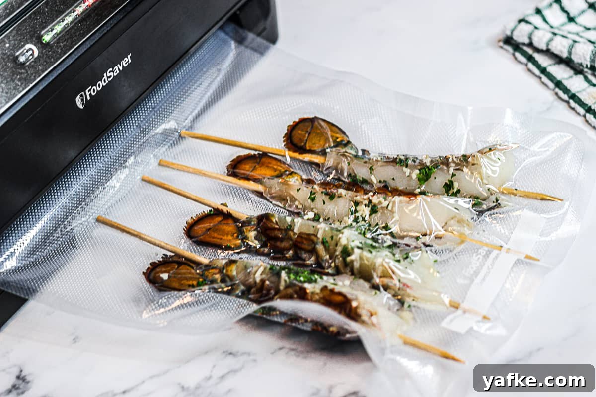 How to Make Sous Vide Lobster Tail with Buttery Sauce 6 Vacuum sealed sous vide lobster tail meat.