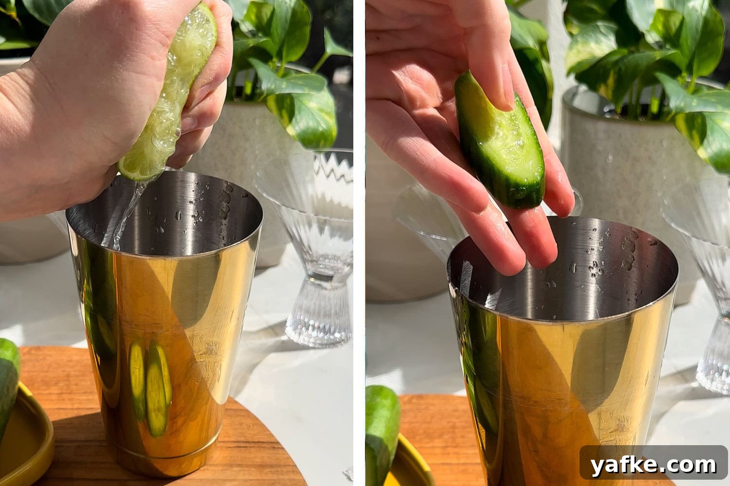 add lime juice and cucumbers