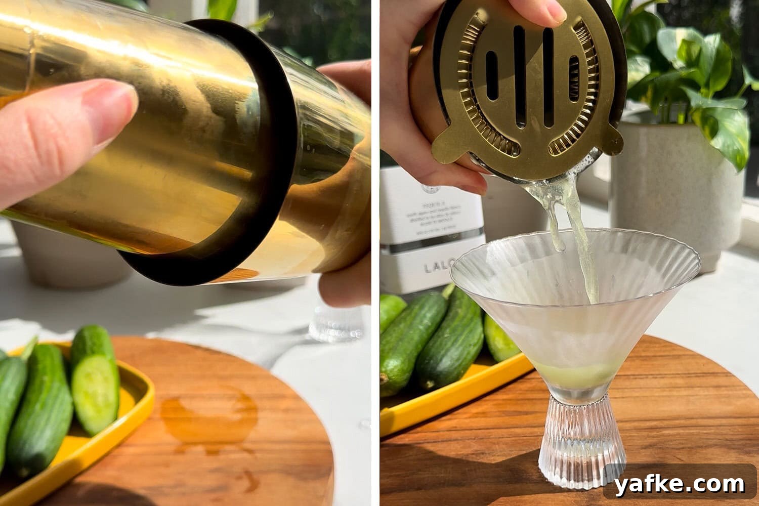shake the cocktail shaker and strain the martini into a glass