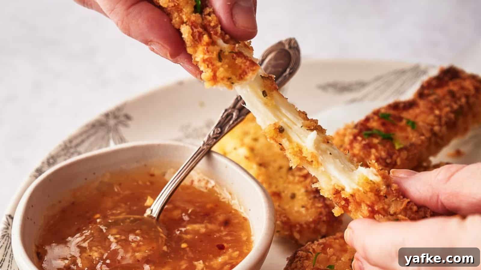 21 Fall Snacks I Tried: 9 Keepers 13 Someone pulling a mozzarella stick apart and showing the stretchy cheese.