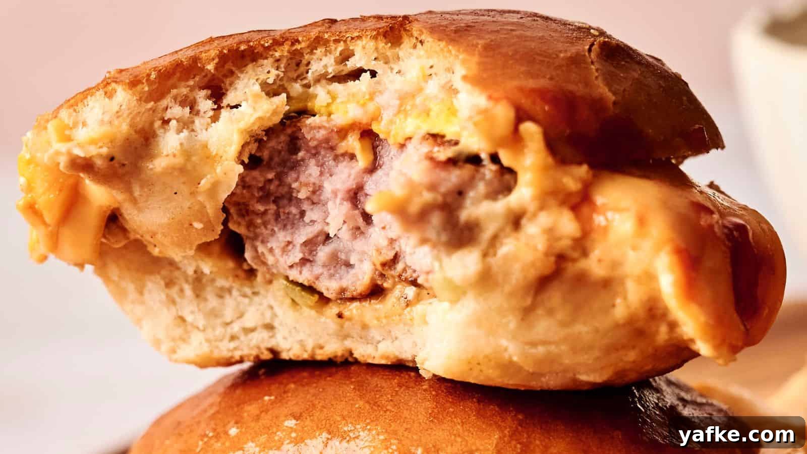 21 Fall Snacks I Tried: 9 Keepers 16 Close-up of a partially eaten burger with cheese in a bun, showing the meat patty's texture.