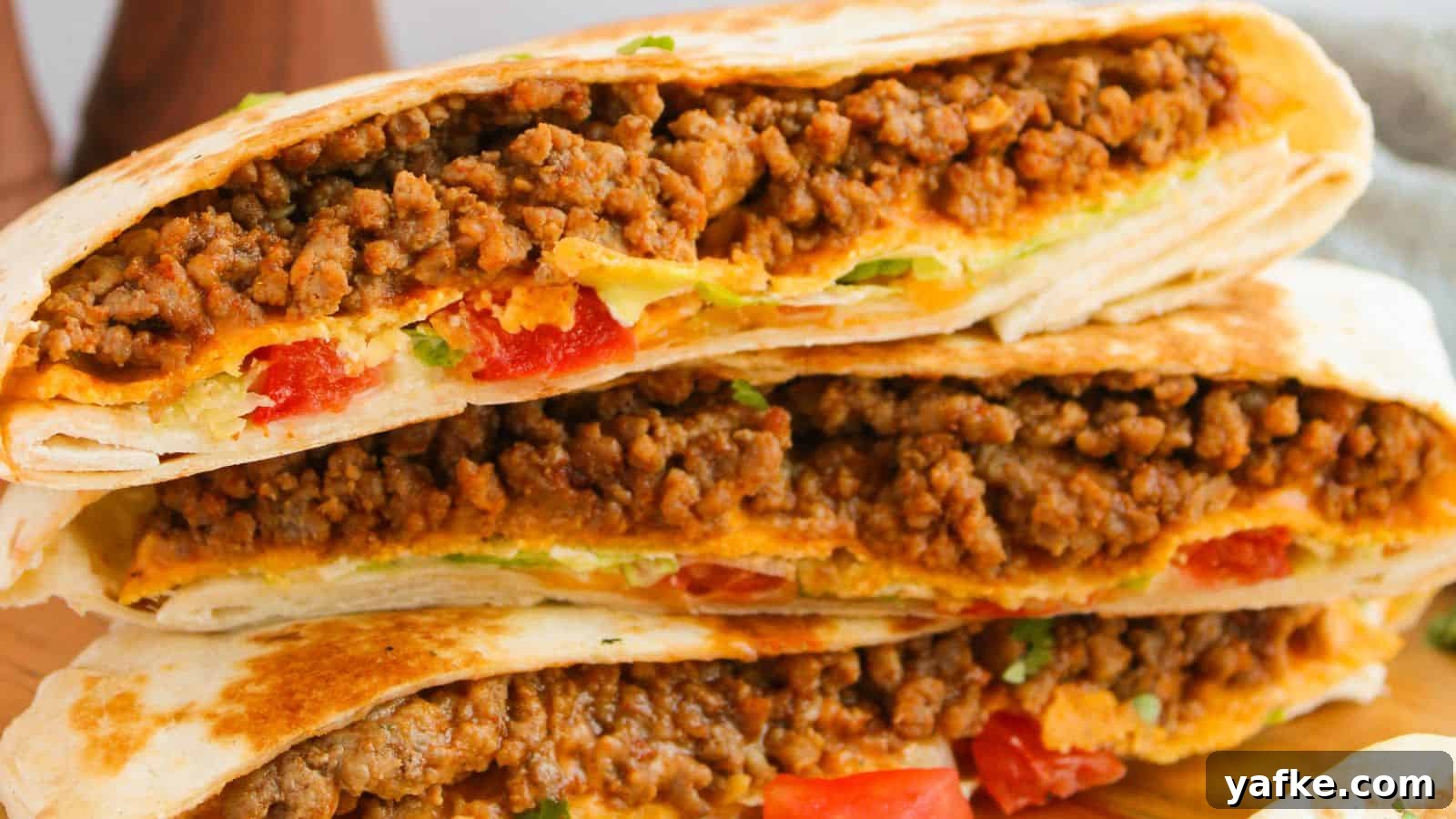 21 Fall Snacks I Tried: 9 Keepers 7 Three folded tortillas filled with seasoned ground meat, diced tomatoes, and melted cheese.