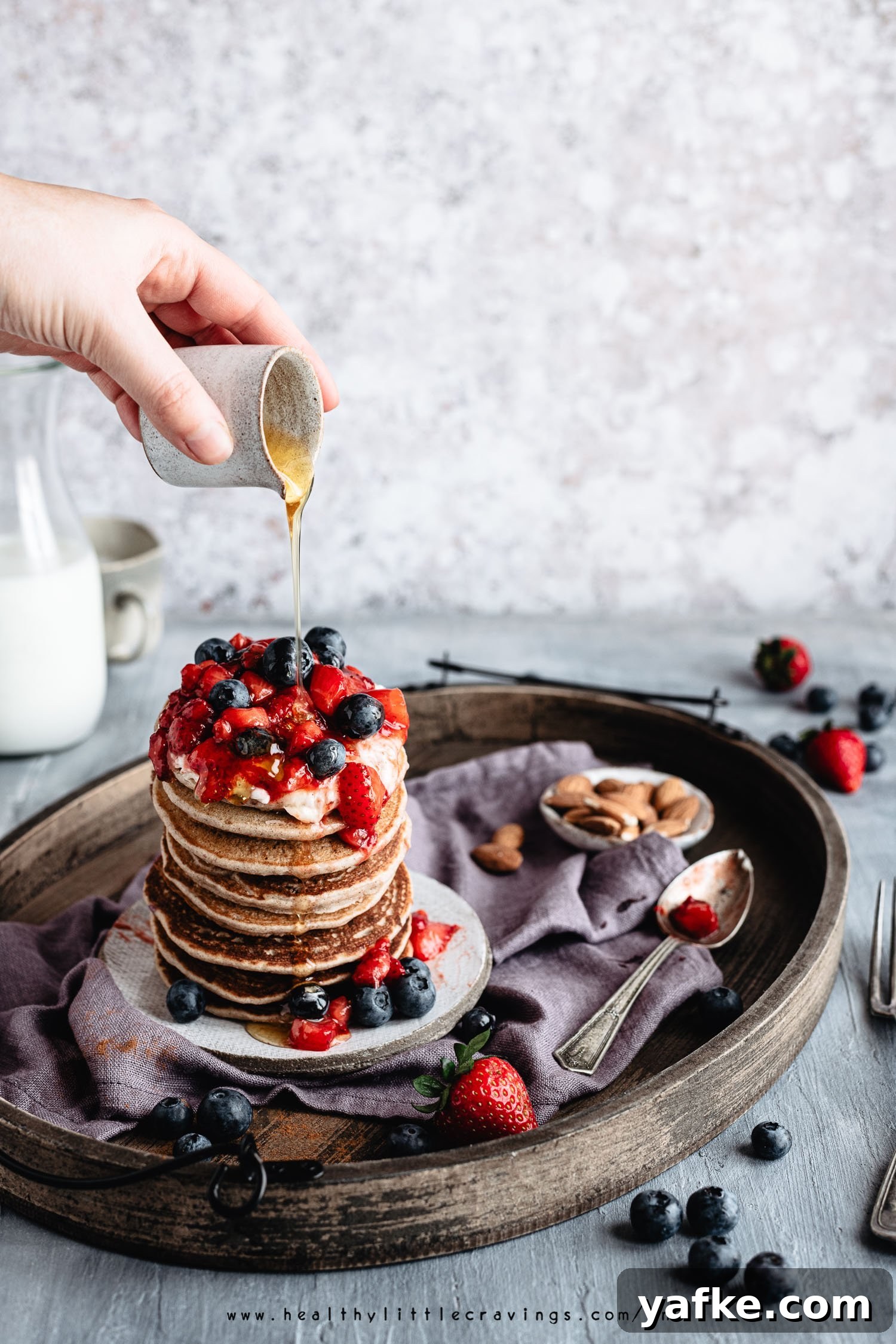 Jamie Oliver's Gluten-Free Buckwheat Pancakes 2 Stack of buckwheat pancakes with berries