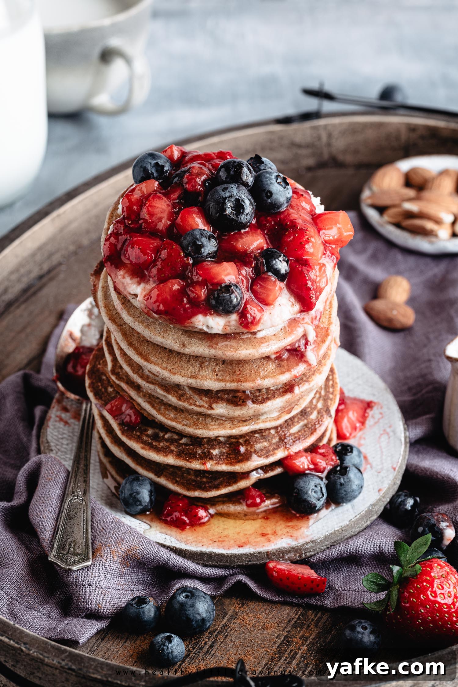 Jamie Oliver's Gluten-Free Buckwheat Pancakes 4 Pancakes on a plate with syrup