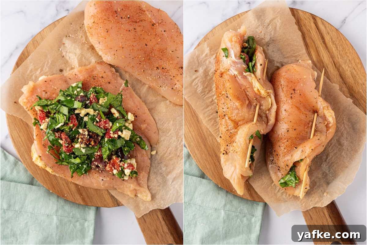 Mediterranean Stuffed Chicken Breast with Spinach and Feta 5 stuffed chicken breast before cooking
