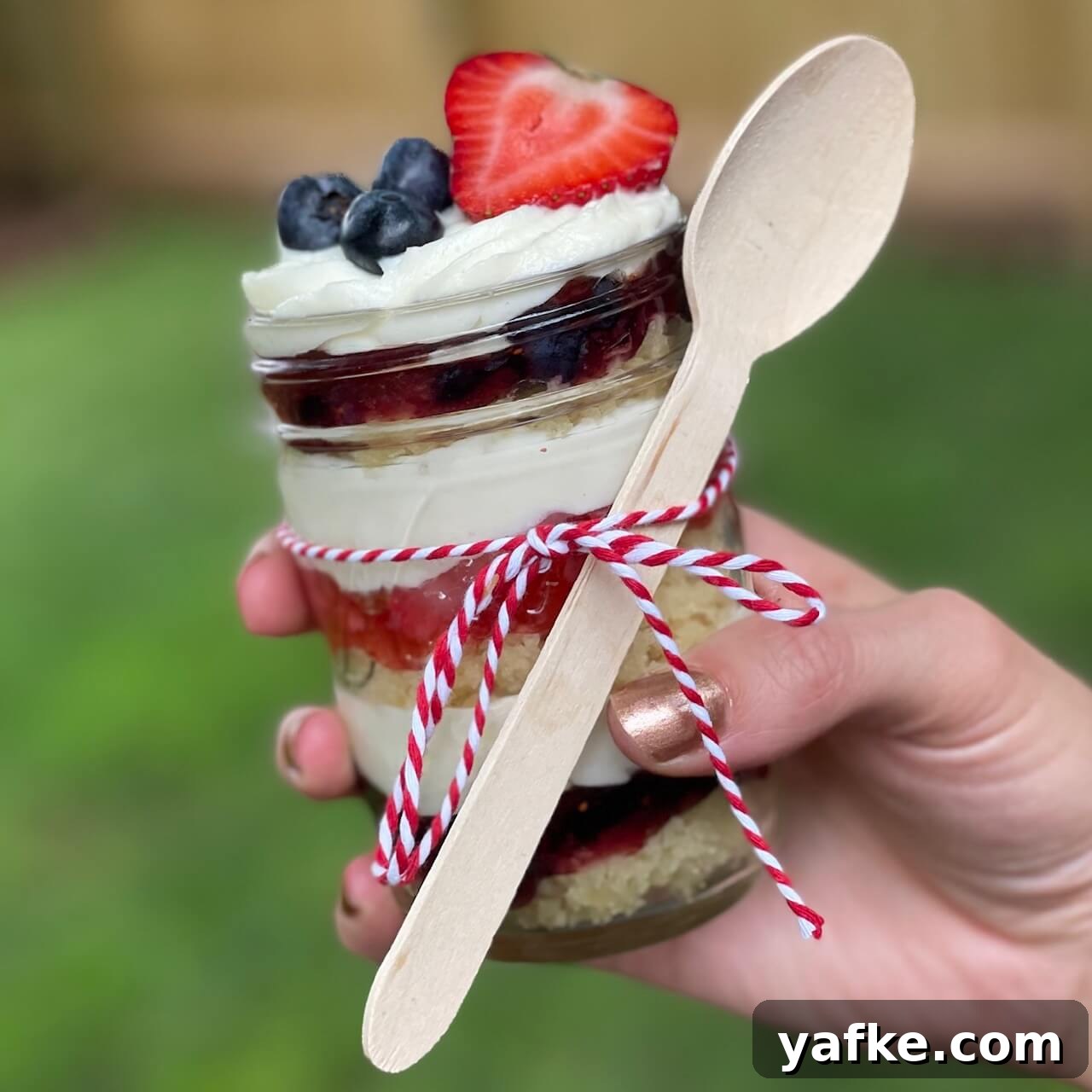 Fourth of July Red, White and Blueberry Cake Parfaits Recipe 3 Cake-In-A-Jar