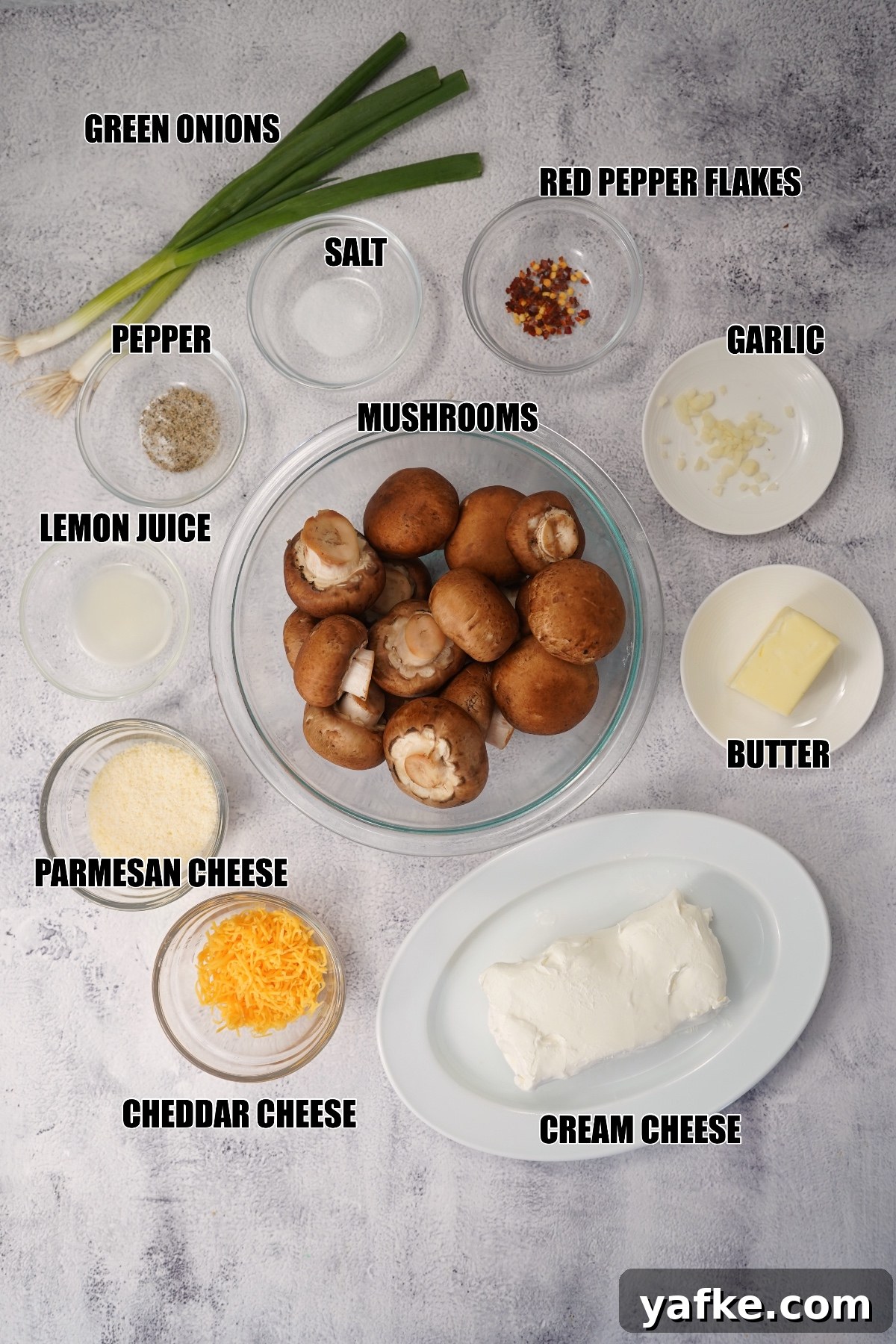 Smoked Stuffed Mushrooms Recipe with Bacon and Parmesan 2 labeled stuffed mushroom ingredients