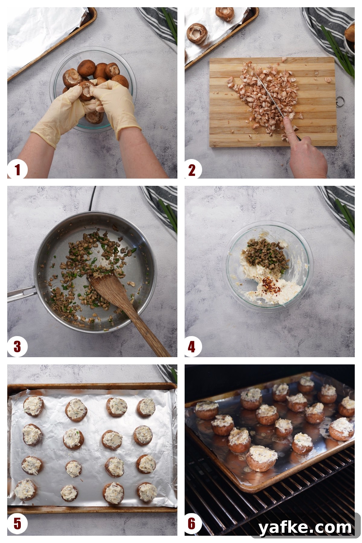 Smoked Stuffed Mushrooms Recipe with Bacon and Parmesan 3 step by step collage how to make stuffed mushrooms