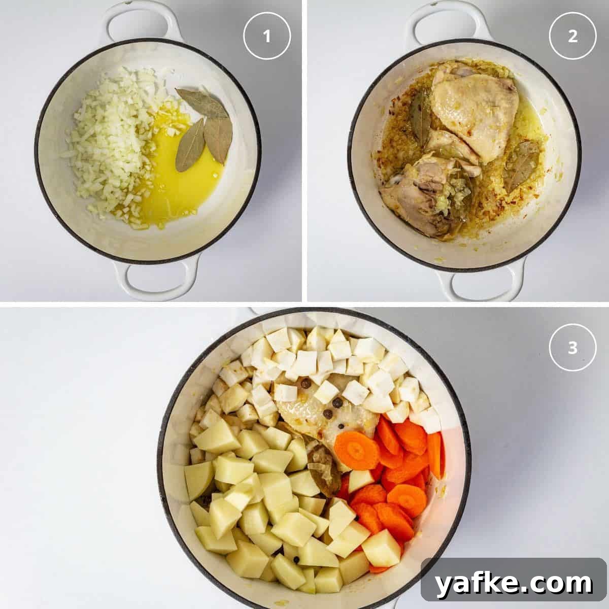 Polish Krupnik: Chicken, Barley and Mushroom Soup 4 Pot with three steps to making chicken soup with vegetables.