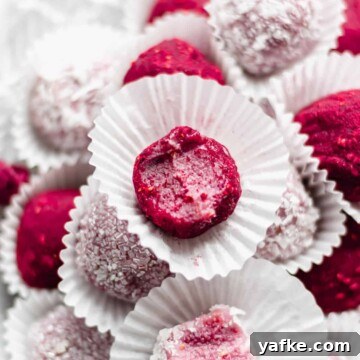 Creamy No-Churn Blackberry Chocolate Chip Ice Cream Recipe 17 Close up shot of a raspberry brigadeiro with a bite removed