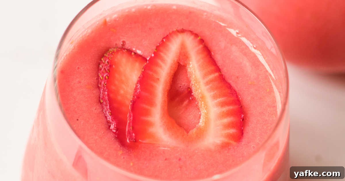 Strawberry Mango Sorbet Shake Recipe: Refreshing Summer Drink 6 close up vegan sorbet shake.