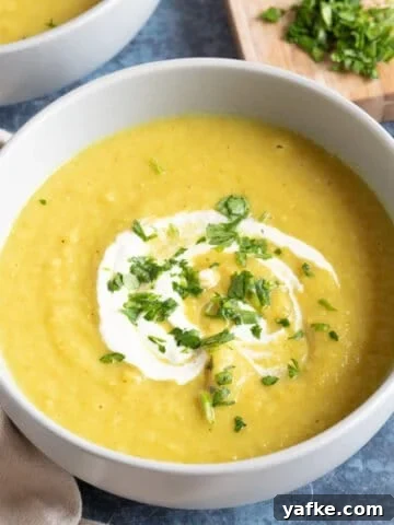 Celeriac and Bacon Soup Recipe for Soup Makers 10 A bowl of curried parsnip and Bramley apple soup.