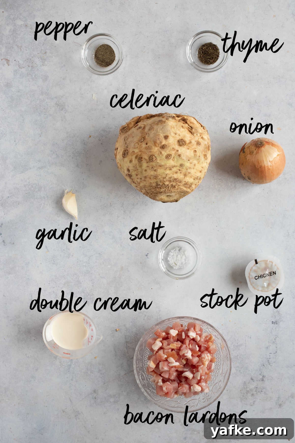 Celeriac and Bacon Soup Recipe for Soup Makers 3 Ingredients for celeriac and bacon soup.