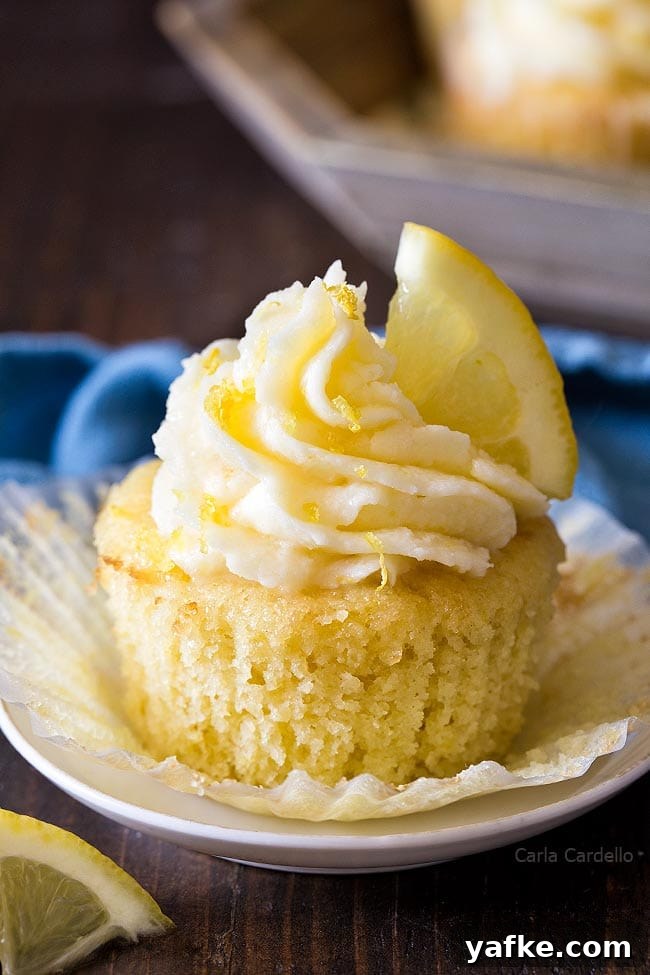 Close Up Of Unwrapped Lemon Cupcake