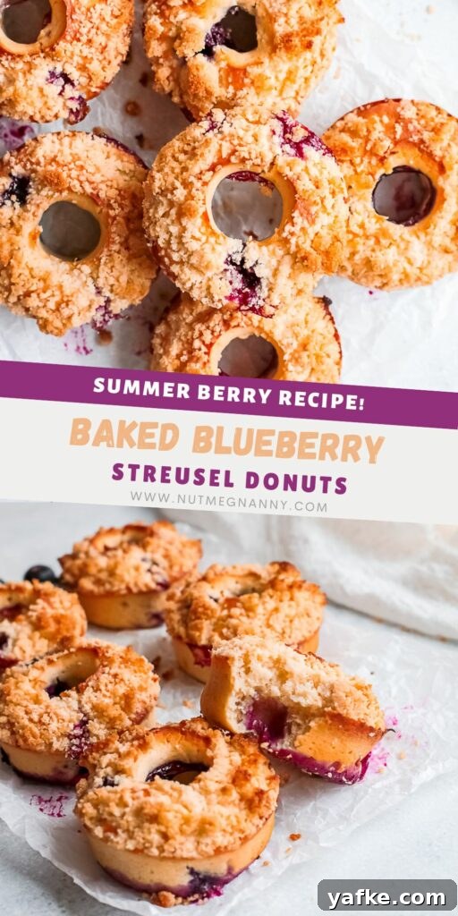 Oven-Baked Blueberry Streusel Donuts Recipe 9 Baked Blueberry Streusel Donuts pin for Pinterest.