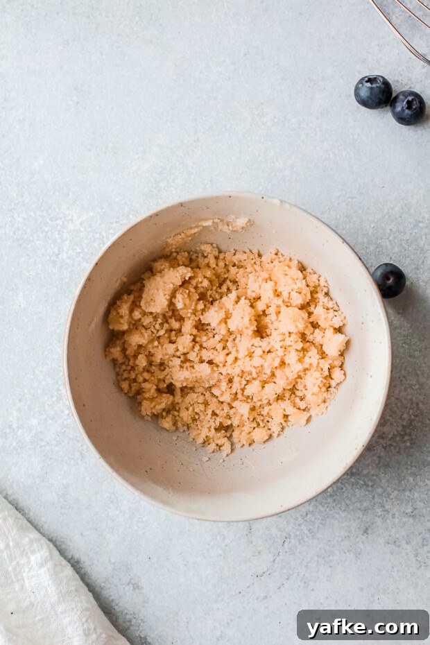 Oven-Baked Blueberry Streusel Donuts Recipe 5 Streusel topping in a bowl.