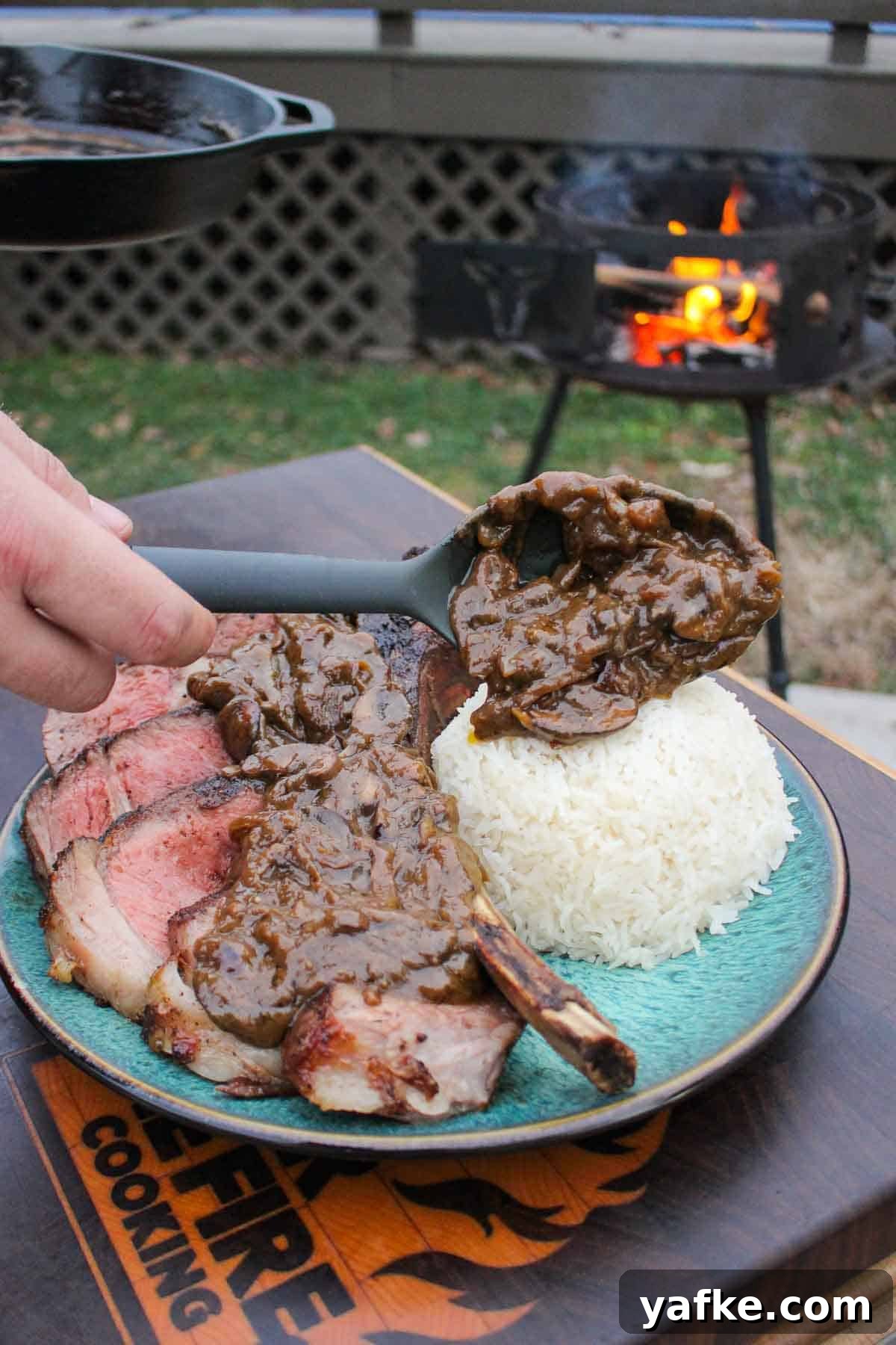 Steak Loco Moco Recipe: Hawaiian Beef Bowl with Gravy and Egg 7 The mushroom gravy is added to the sticky rice and grilled steak.