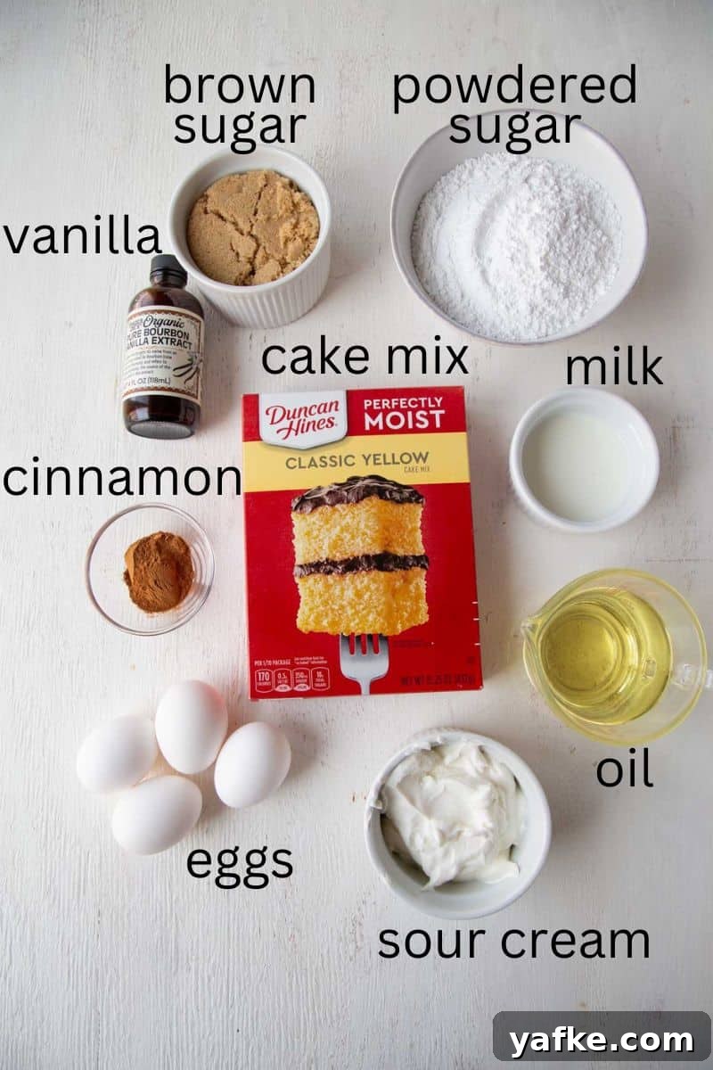 cake mix, brown sugar, cinnamon, and more ingredients.