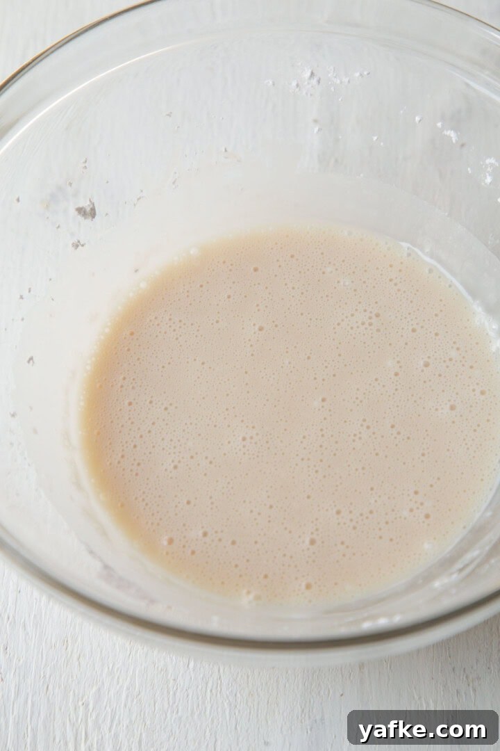 powdered sugar glaze in a glass bowl.
