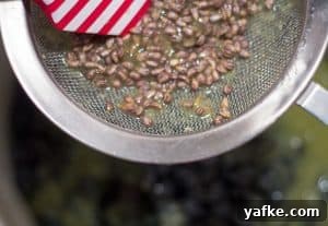 Straining grape pulp to remove seeds.