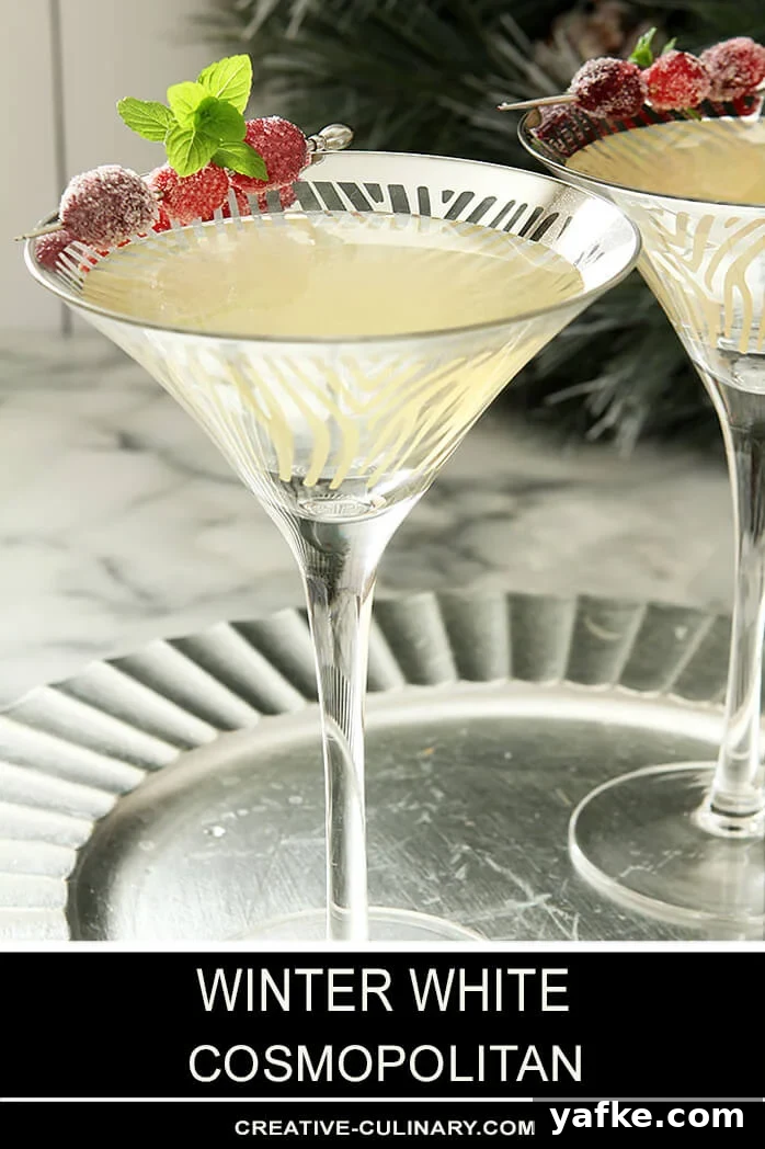 Winter White Cosmopolitan: Festive Vodka and Cranberry Cocktail 4 Winter White Cosmopolitan Cocktail Served in a Martini Glass