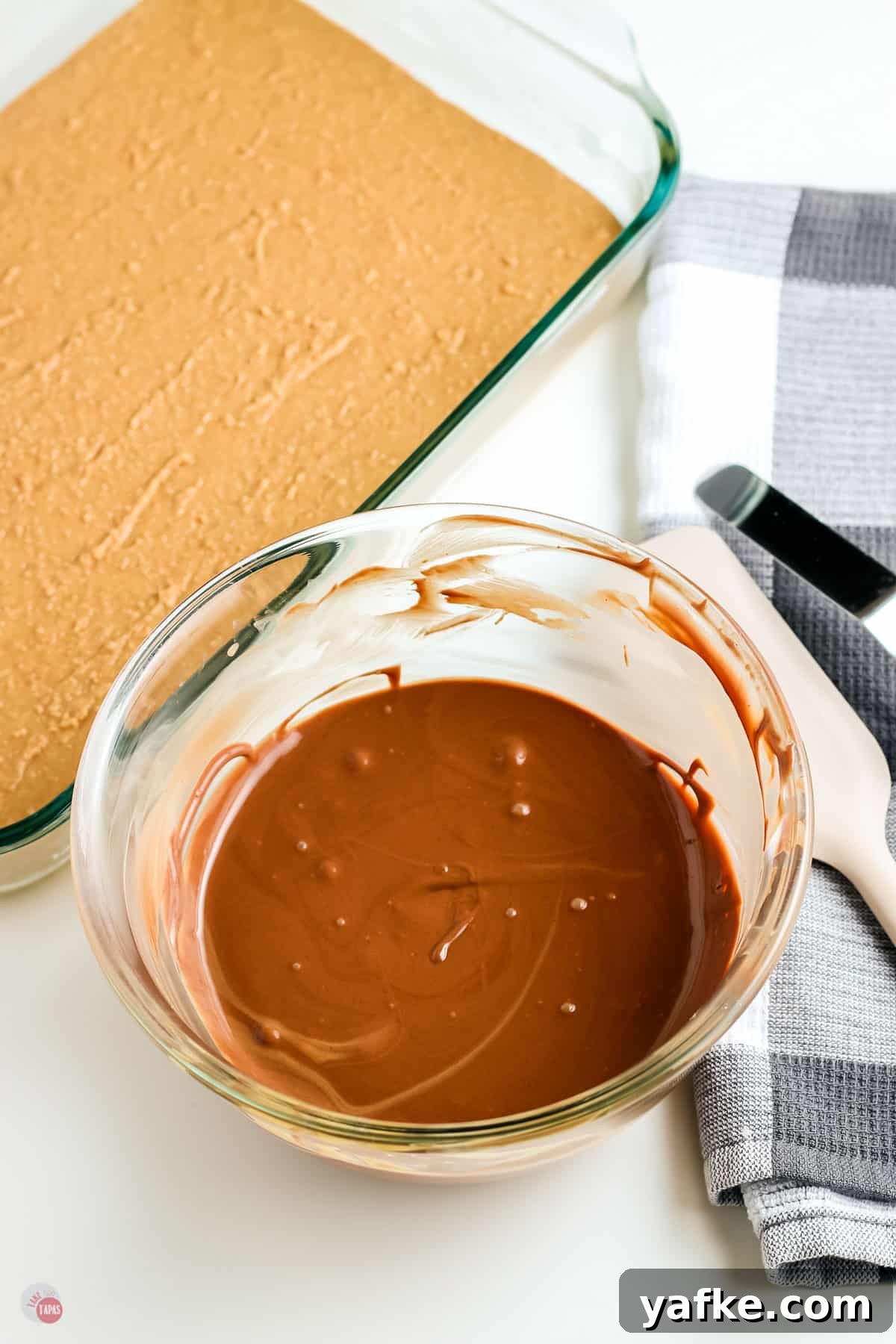 No-Bake Peanut Butter Bars Recipe 6 melted chocolate in a bowl