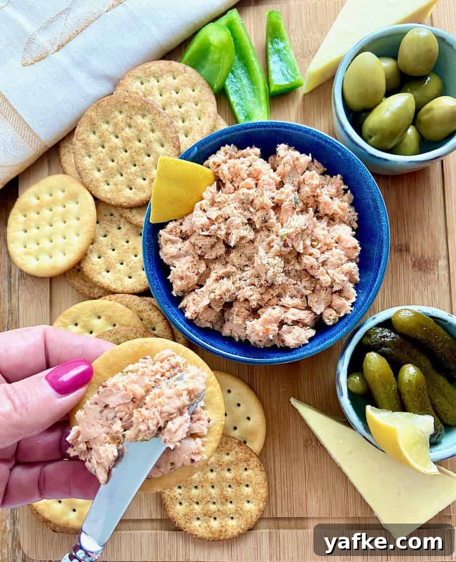 Smoked Salmon Spread with Cream Cheese, Dill and Lemon 2 Salmon spread on charcuterie board.