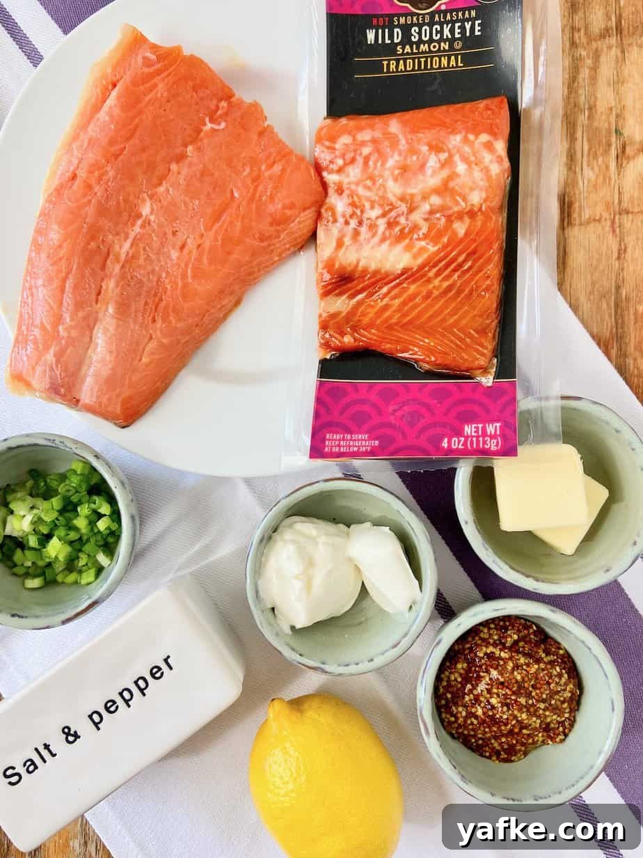 Smoked Salmon Spread with Cream Cheese, Dill and Lemon 3 Ingredients on table.