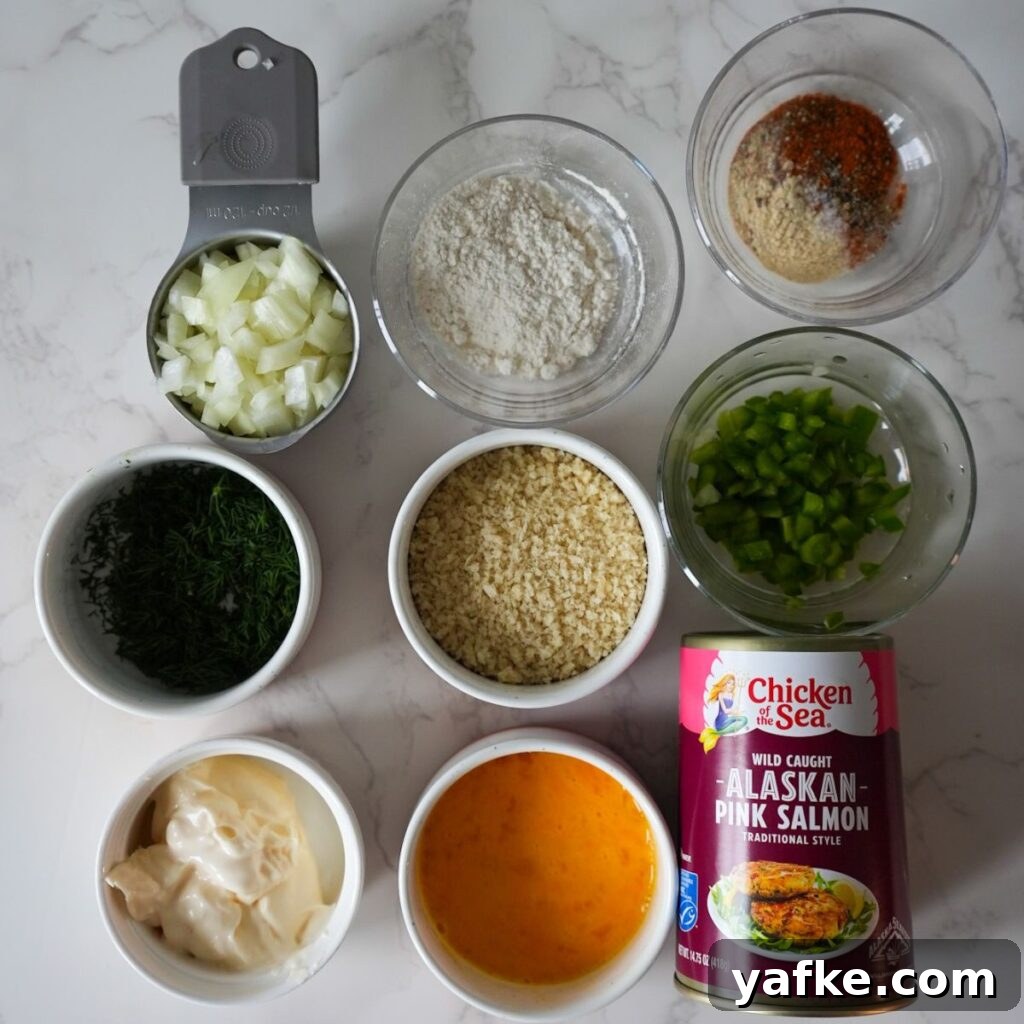 Crispy Salmon Croquettes Recipe with Lemon Dill Sauce 3 Ingredients for salmon croquettes.
