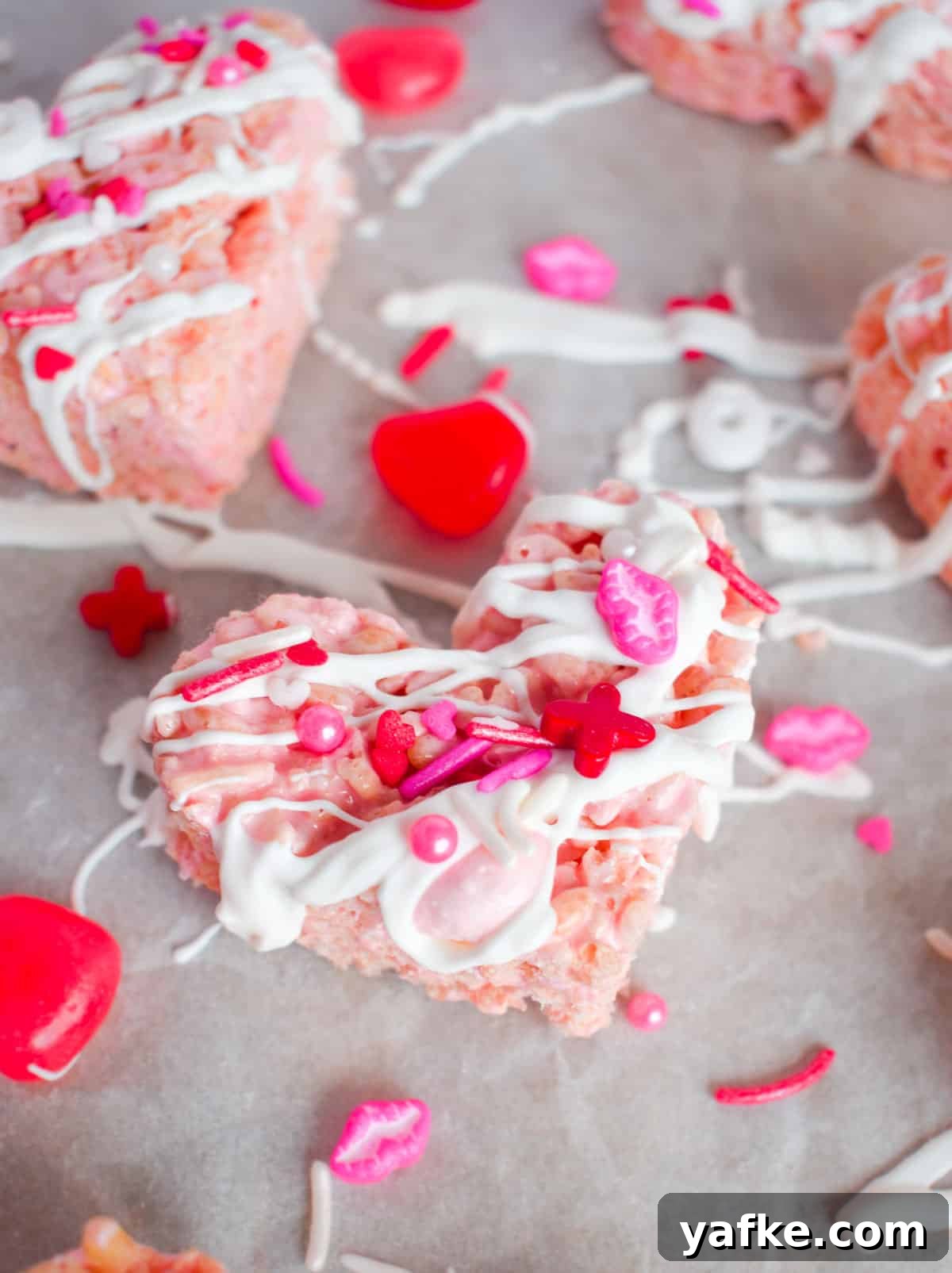 Rice Krispie Treats with Marshmallow Fluff 8 pink, heart shaped valentines rice krispie treats.