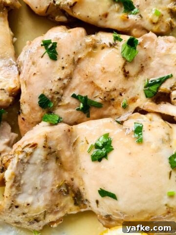 Close up of juicy lemon chicken thighs