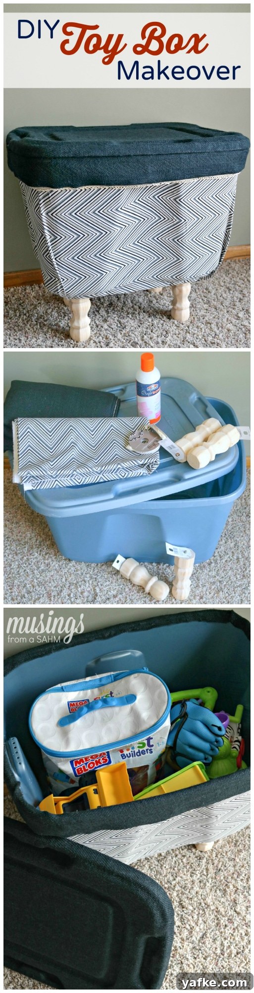Transform Your Toy Box: DIY Paint, Stain and Storage Ideas 6 DIY Toy Box Makeover: How to turn an ugly plastic bin into a decorated toy box!