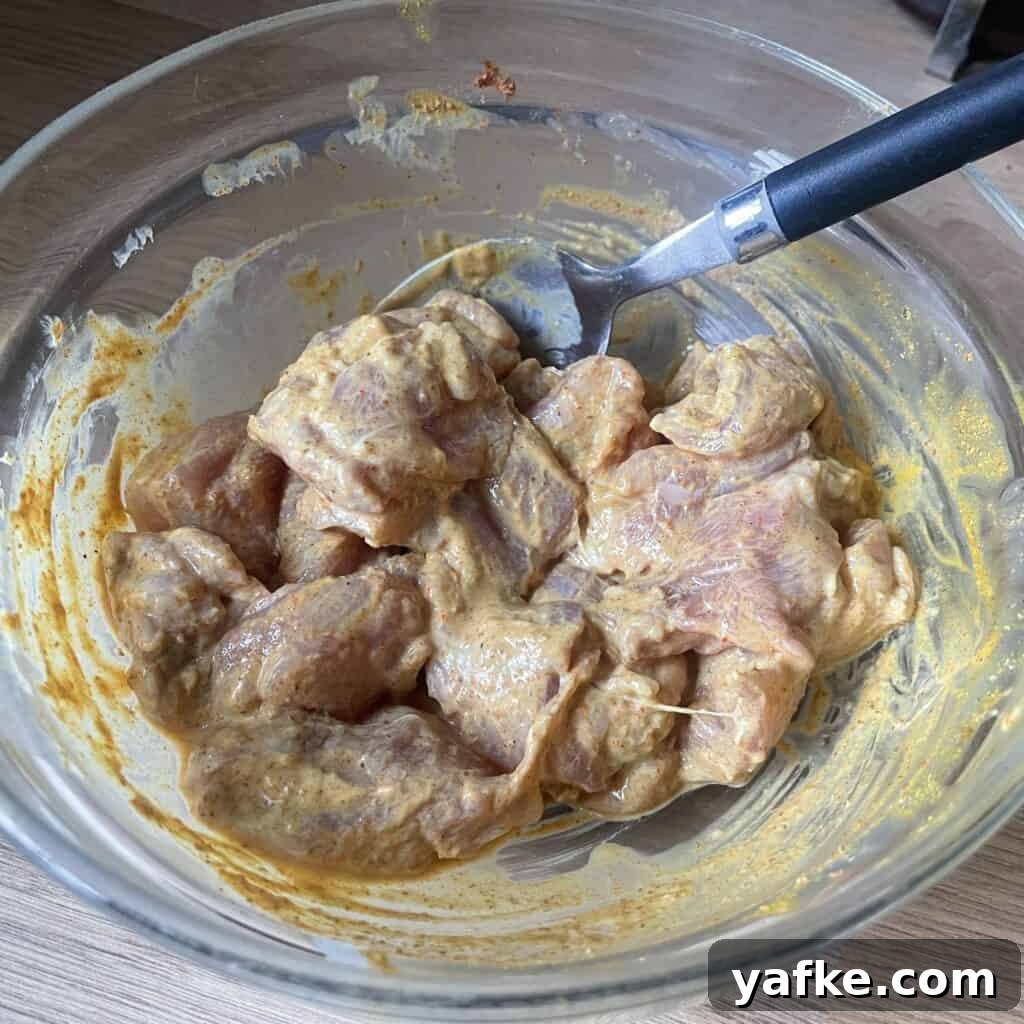30-Minute Butter Chicken Recipe: Creamy Indian Curry 3 Raw chicken thigh pieces marinated in spices, yogurt and lemon juice