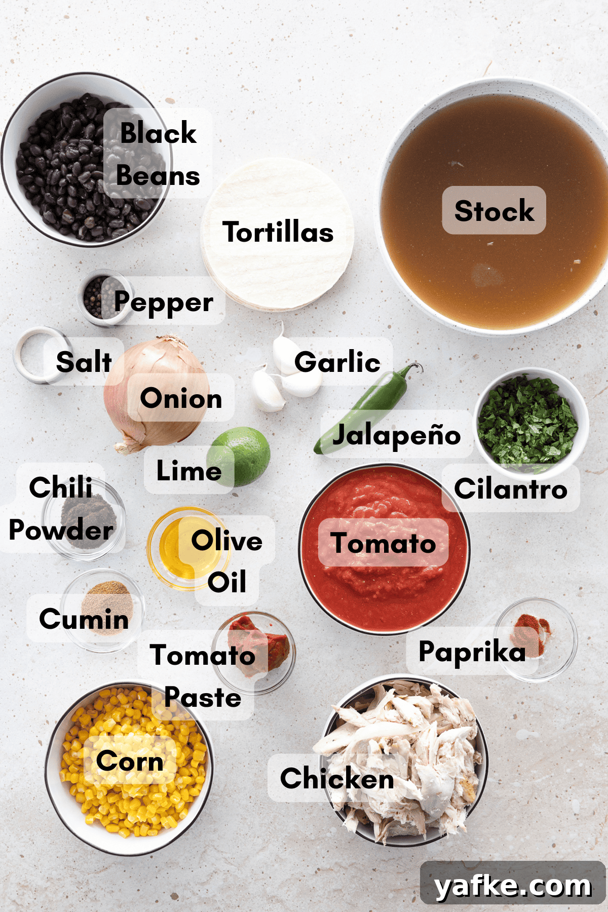 Chicken Tortilla Soup Recipe with Avocado and Lime 3 Ingredients for Healthy Chicken Tortilla Soup in small bowls.