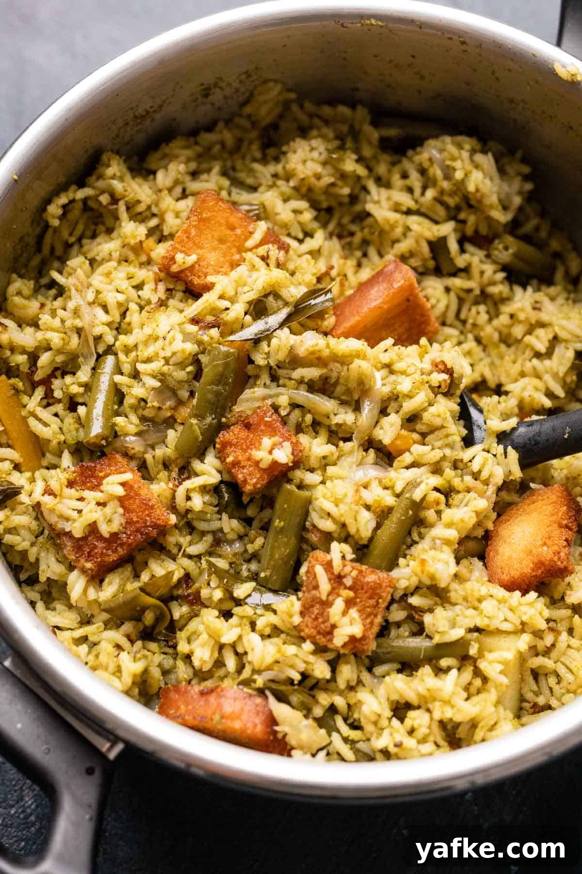 Kavitha Aunty's Traditional Rice Bath Recipe 4 Rice bath photographed in the pressure cooker it was cooked in