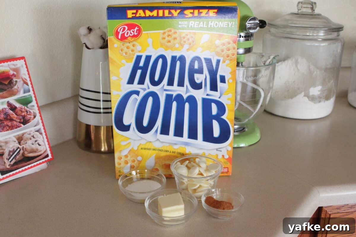 White Chocolate Churro Crunch Snack Mix Recipe 2 churro snack mix ingredients on counter