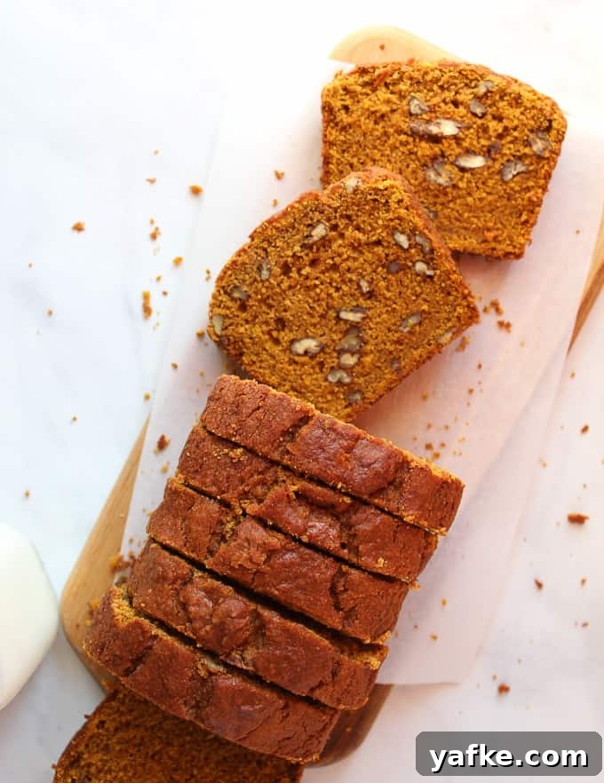 Moist Dairy-Free Gluten-Free Pumpkin Bread Recipe 8 overhead shot of pumpkin bread slices