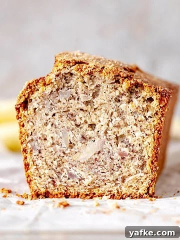 Loaf of roasted banana bread.