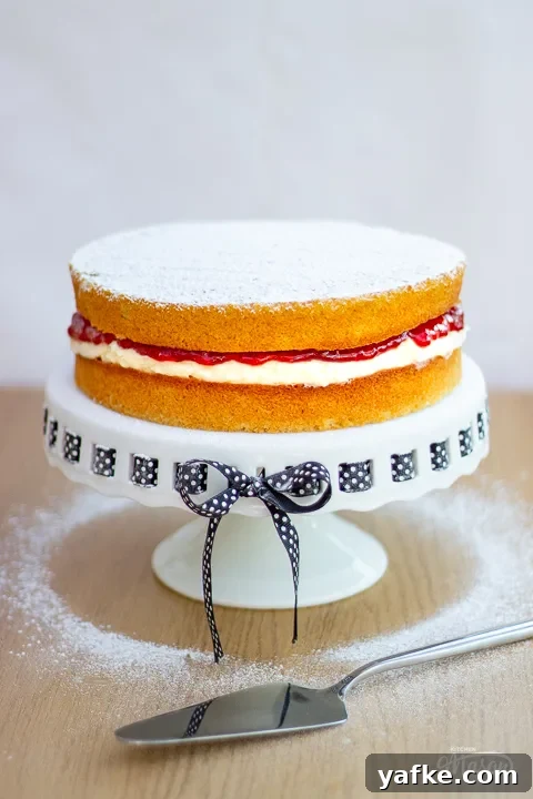 Victoria sandwich cake with a cake slice
