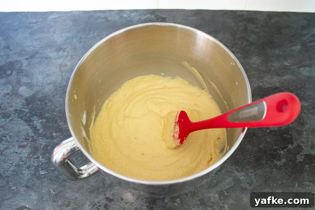 Sponge cake batter in a stand mixer