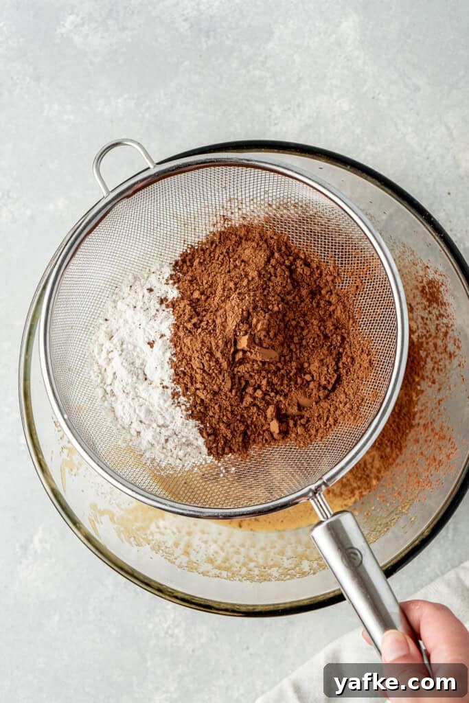 Chocolate Peppermint Brownies: Gluten and Dairy-Free 6 Sifting the dry ingredients into the mixing bowl.