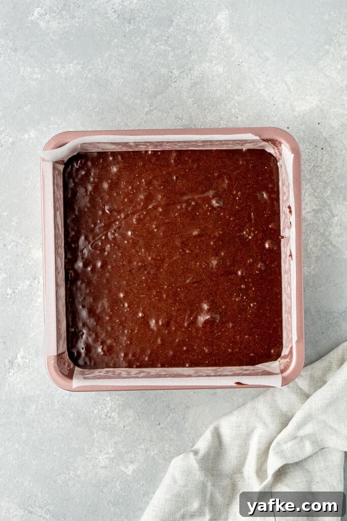 Chocolate Peppermint Brownies: Gluten and Dairy-Free 8 The brownie batter in a square baking pan.